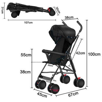 Kinderbuggy, Klein Zusammenklappbar Kinderwagen,Rücken und Fußstützenverstellung,Hinterradbremse,5-Punkt-Gurt,Einfaches Ein-Hand-Falten,Baby Reisebuggy
