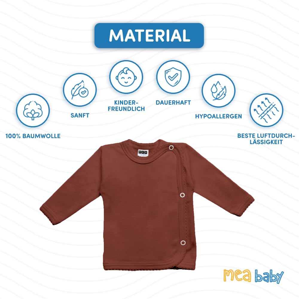 MEA BABY Unisex Baby Wickelshirt Wickeljacke Langarm, 100% Baumwolle im 5er Pack. Wickelshirt für Mädchen, Wickelshirt für Junge