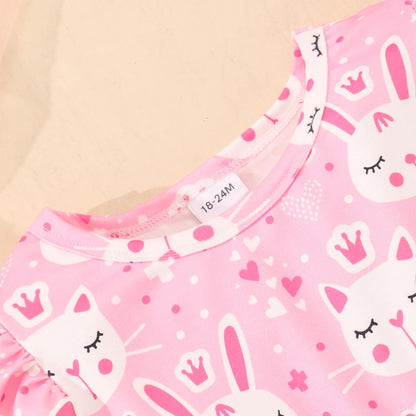 JiAmy Girls' Dress Ruffle Short Sleeve Unicorn Cartoon Prints Colourful Tulle Dresses Toddler Spring Summer Party Princess Clothing for Girls 18 Months - 8 Years