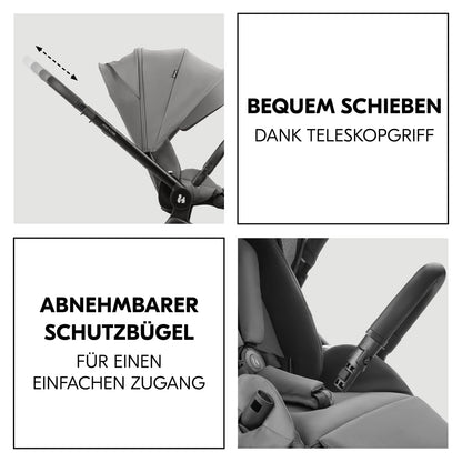 hauck 2 in 1 Kinderwagen Set ab Geburt bis 22 kg Move N Care Set, Große Babywanne, Wendbarer Buggysitz mit Liegefunktion, Teleskopgriff Gummiräder Federung, UV-Schutz 50+, Faltbar, XL Korb (Dark Grey)