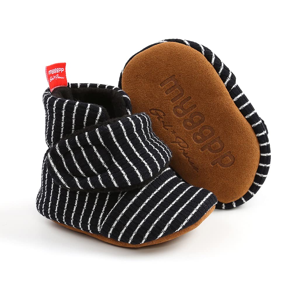 Sehfupoye Toddler Baby Boys Girls Cotton Booties Shoes Striped Soft Sole Newborn First Hiking Shoes Warm Fleece Boots 0-18M