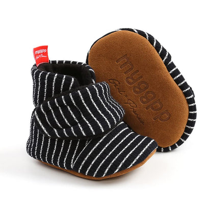 Sehfupoye Toddler Baby Boys Girls Cotton Booties Shoes Striped Soft Sole Newborn First Hiking Shoes Warm Fleece Boots 0-18M