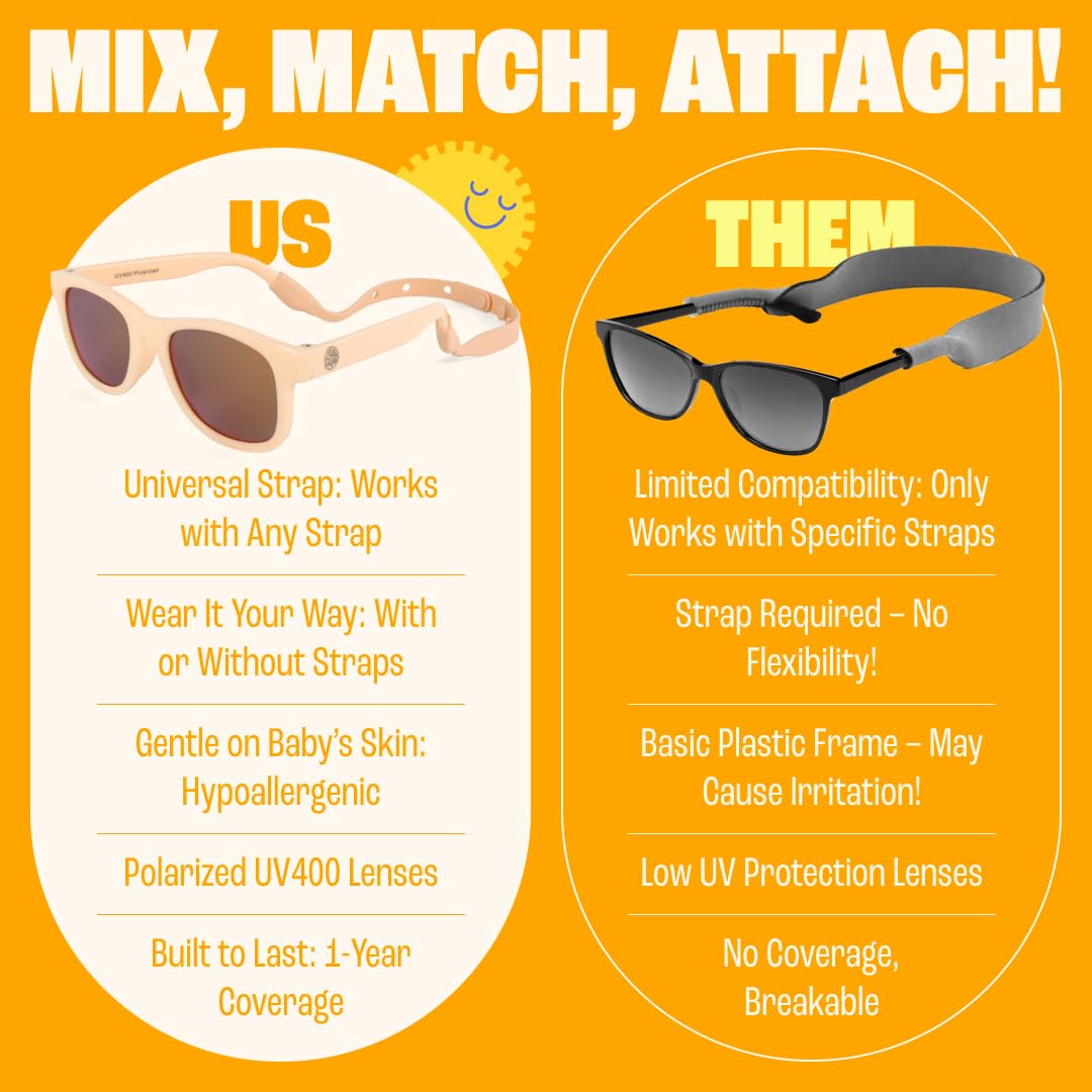 Polarized Baby Sunglasses with Strap - Unbreakable Flexible Toddler Sunglasses for Toddlers Newborn 0-24 Months