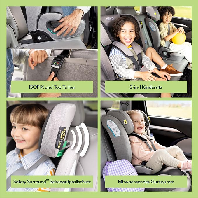 Graco Energi™ i-Size R129 Kindersitz, Autositz vorwärtsgerichtet ab 15 Monaten bis ca. 12 Jahre (76-150 cm), 5-Punkt-Gurtsystem, ISOFIX und Tether, Installation mit Fahrzeuggurt, grau/schwarz, Meteor