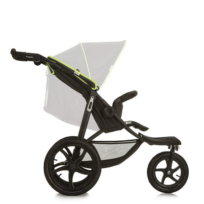 Hauck Runner, Schwarz/Neongelb - Robuster All-Terrain-Pugchair mit Regenschutz, XL Pneumatische Lufträder, verstellbare Rückenlehne von Geburt bis zu 22 kg, höhenverstellbarer Griff, XL Mesh-Fenster