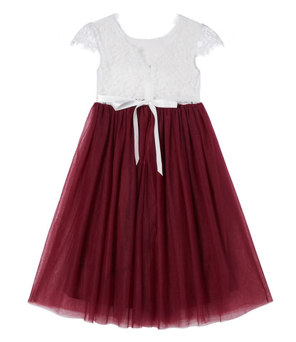 Beganly Mädchen Festtagskleider Spitze V-Rücken Kleid ärmellos Flauschig Tüll Prinzessin Partykleid Blumenmädchen Kleider