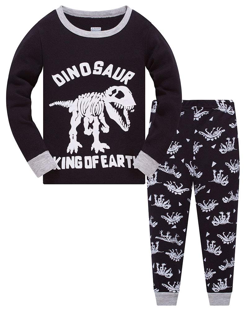 Jungen Pyjamas, Dinosaurier Langarm Zweiteiler Pyjama, Kinder Baumwolle Pyjama Set, Winter, Weihnachten Nachtwäsche, Größe 1–12 Jahre