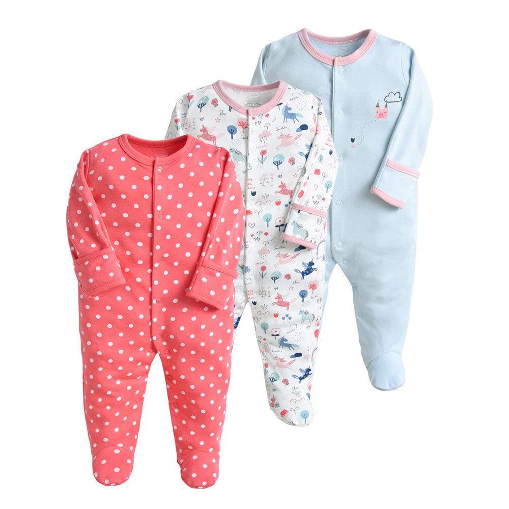Minizone Baby Schlafstrampler 3er Pack, Pyjamas Langarm Strampler Jungen Mädchen Geschenk 9-12 Monate