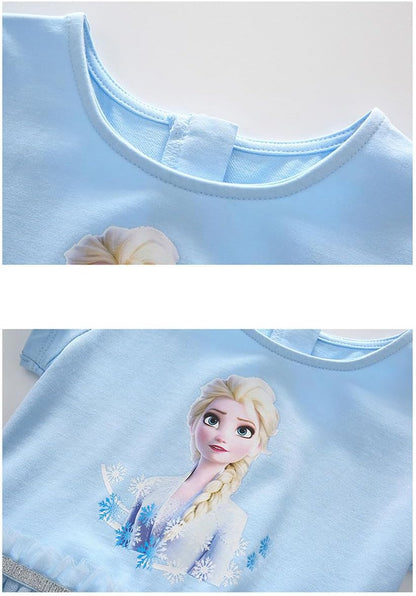 Renholin ELSA Kleider Shine Sommer Kleid Kurzarm Gefrorene Eiskönigin Prinzessin EIS Prinzessin Kostüm Mädchen Kinder Party Rock
