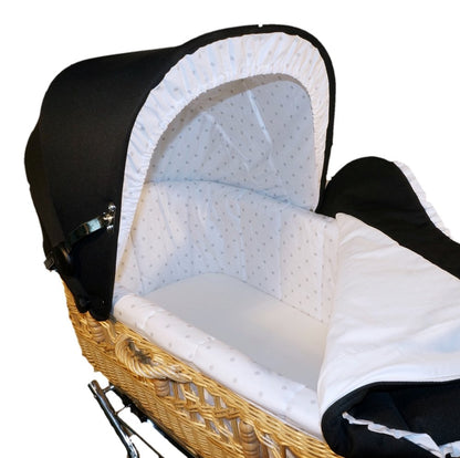 EICHHORN Kinderwagen Weidenkorb - Kinderwagen aus echter Weide, handgeflochten, Korb Natur, Stoff Schwarz