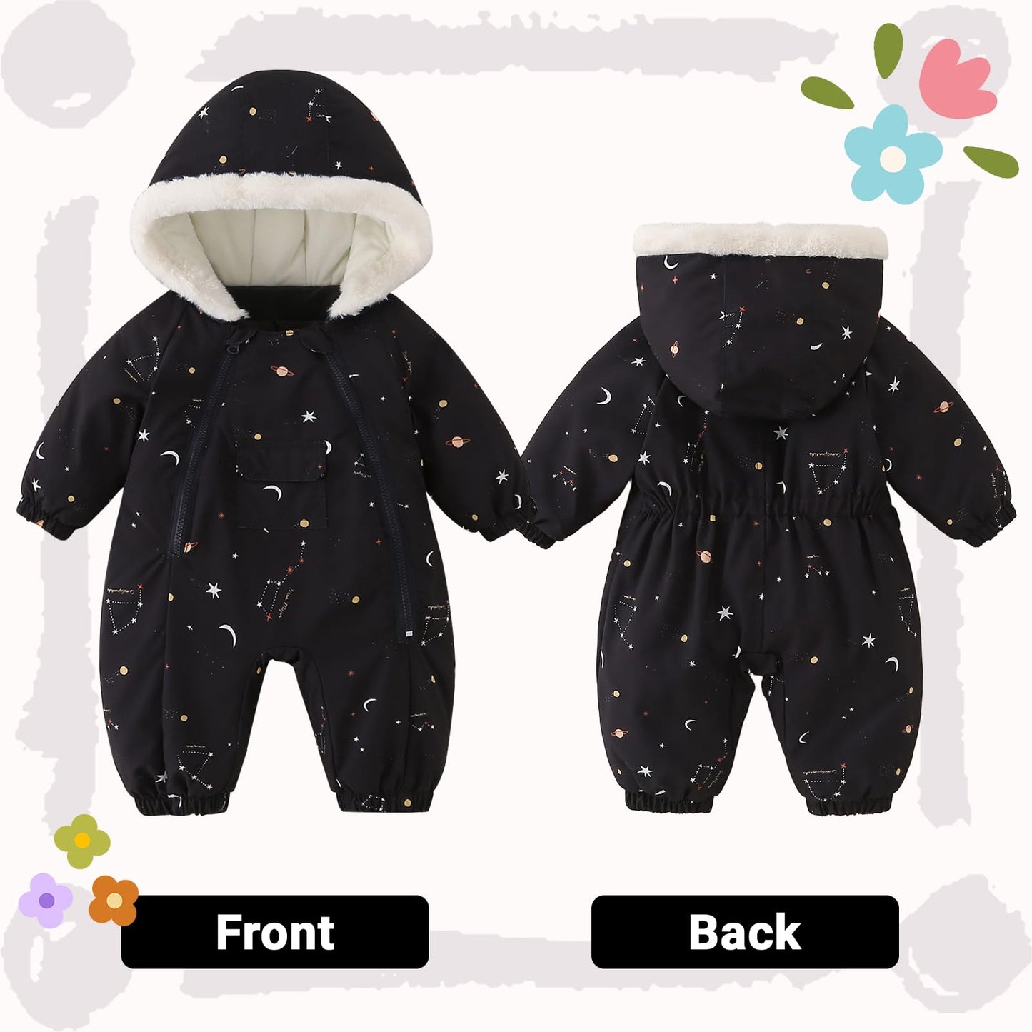 JiAmy Baby Snowsuit, Baby Boys Girls Winter Jumpsuit Romper Newborn Snow Overall for 0-24 Months