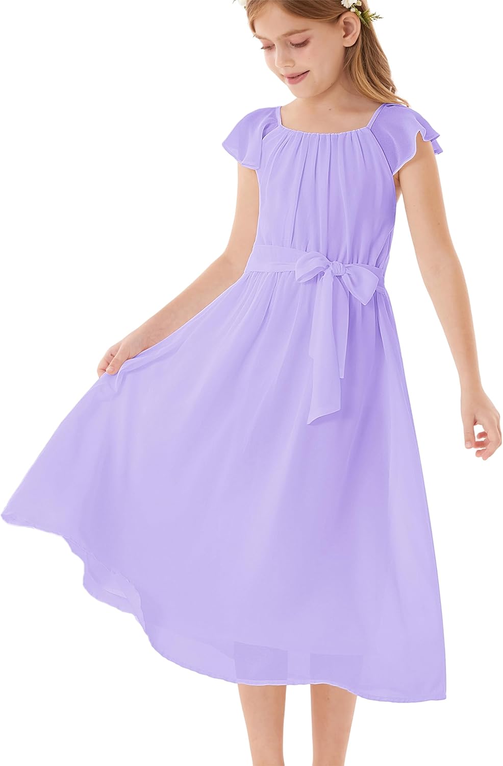 GRACE KARIN Girls Summer Dress Elegant Chiffon Princess Long Dress Wedding Guest Evening Dress for Teenage Girls 5-14 Years 