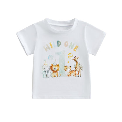 Baby Junge 1. Jahr Geburtstags T-Shirt Wild One Kurzarm Oberteil Baby Mein Erster Geburtstags Outfit Sommer Kleidung