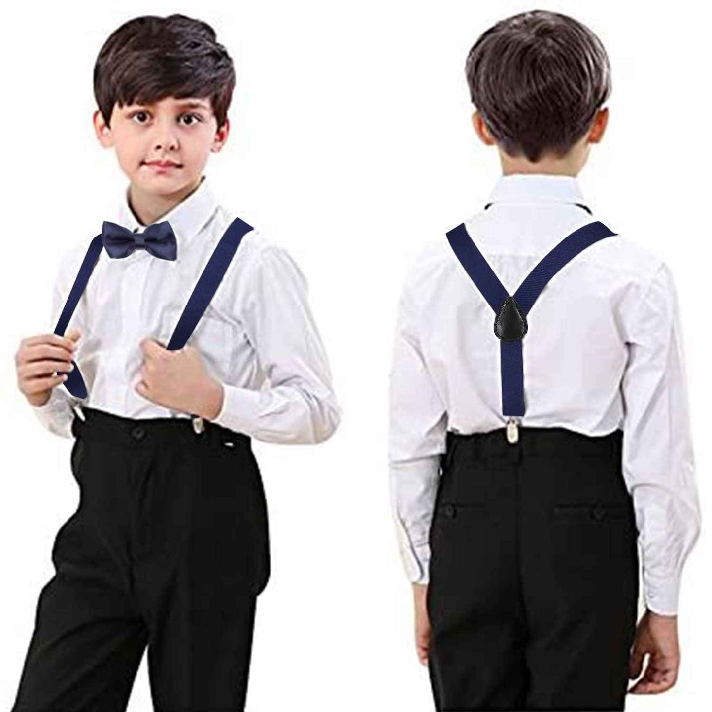 HANERDUN Unisex Boys Girls Bow Tie Braces with Three Clothes Clips on Waistband