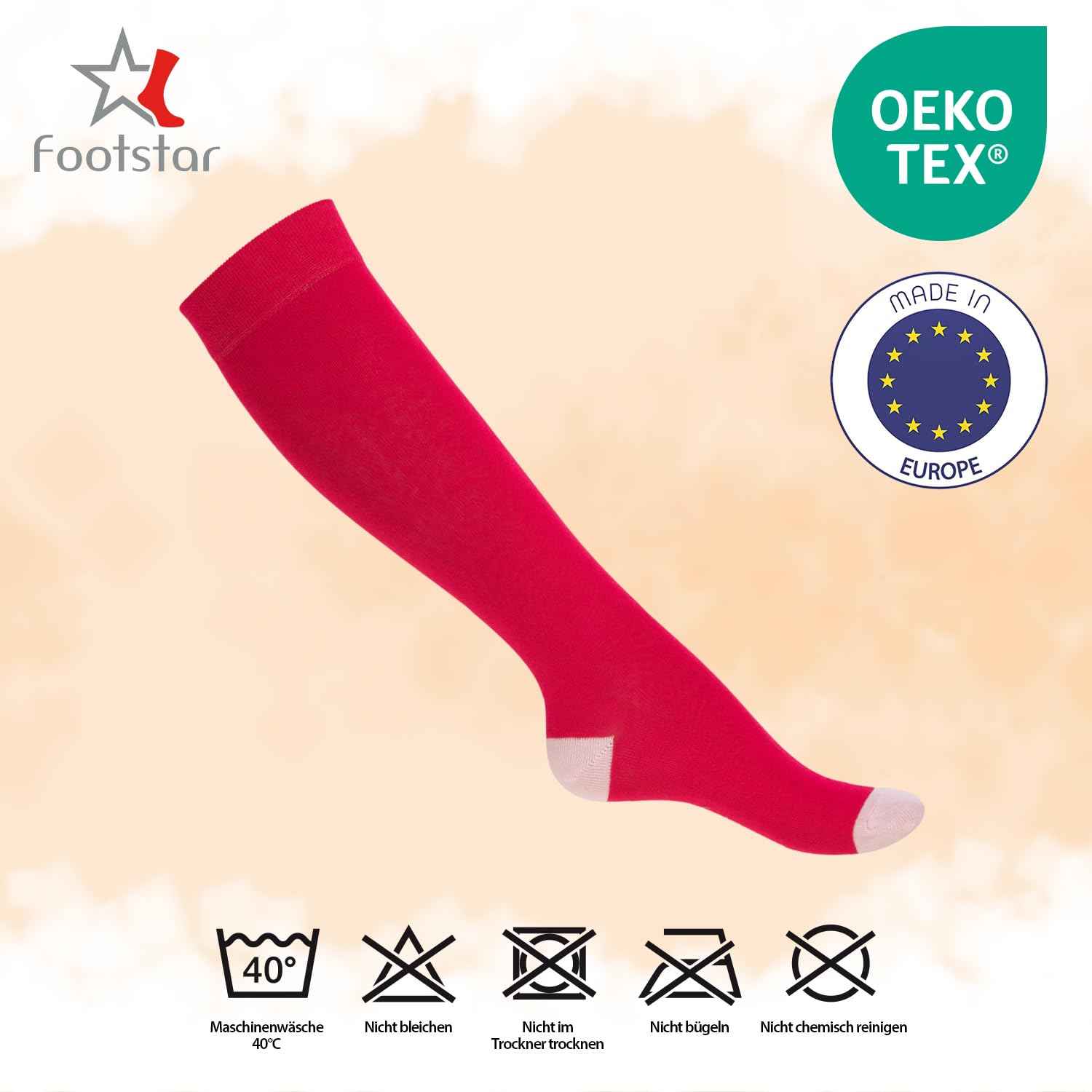 Footstar Children's Cotton Knee Socks (5 Pairs) with Contrasting Heel and Toe