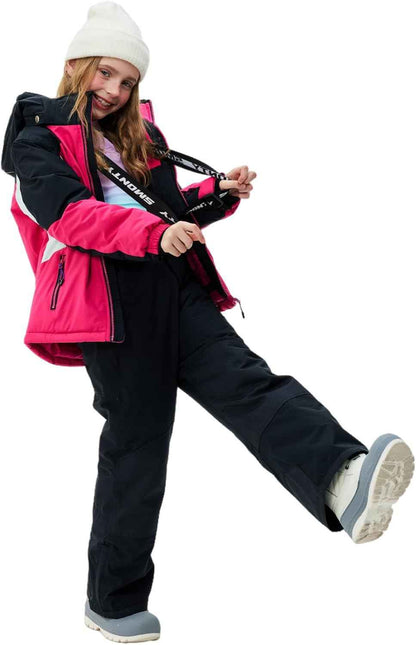 Children's Ski Suit Girls Waterproof Windproof and Warm 2-Piece with Hood 6-16 Years Outdoor Sports, Mountaineering, Skiing