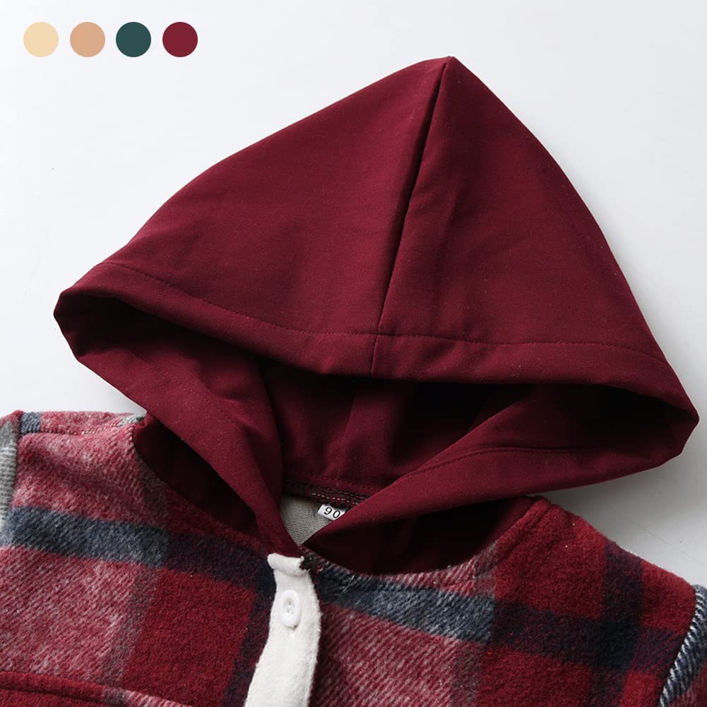 Kinder Übergangsjacke Jungen Kindermantel Mädchen Jacke Kariertem Hemd mit Kapuze für Frühling und Herbst