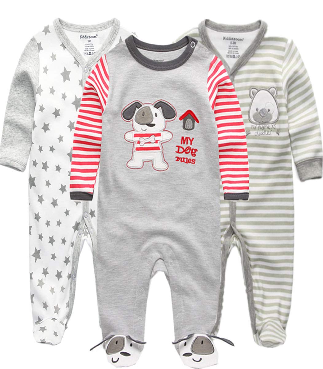 Kiddiezoom Baby-Jungen Mädchen Schlafstrampler, 3er Pack