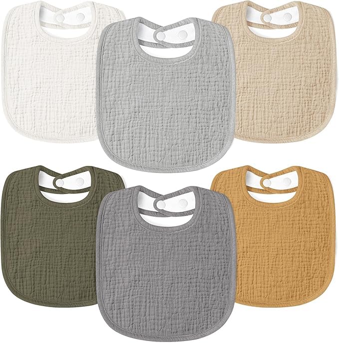 Susurration Bibs Baby Muslin Bandana Baby Soft Adjustable Square Dribble Bibs 6 pack for Unisex Girls &amp; Boys 