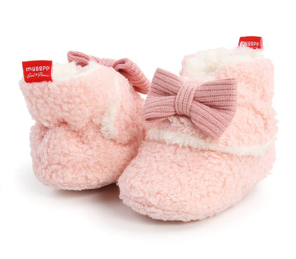 Sehfupoye Toddler Baby Boys Girls Cotton Booties Shoes Striped Soft Sole Newborn First Hiking Shoes Warm Fleece Boots 0-18M