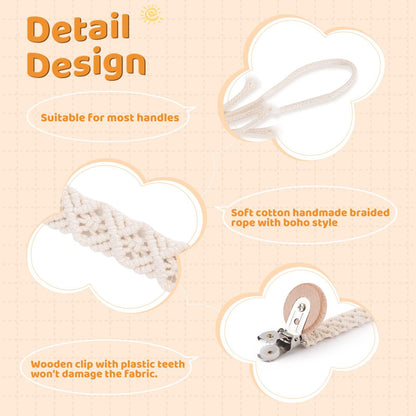 IOSPKKIO® 3 Stück Schnullerclip für Jungen und Mädchen, Schnullerhalter, mit Holzklammern, Handgefertigt, Geflochtene Baumwolle, Babyparty, Geburtstagsgeschenk(Beige)