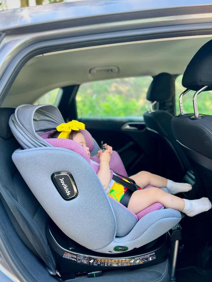 Jovikids 360° Drehbar Kindersitz mit ISOFIX, i-Size 40-150cm(ab Geburt -12 Jahre) Baby Autositz Reboarder mit Liegefunktion & Abnehmbar Vordach, ECE R129 (Rosa) - Meloni2