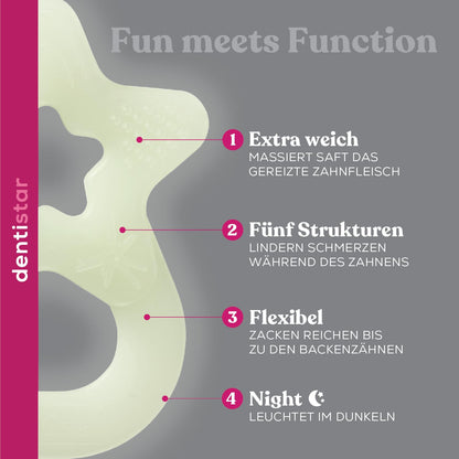 Dentistar Beißring 2er-Set – Teether für Babys & Kleinkinder ab 3 Monate – Baby Beißring mit Griff aus weichem Material zur Zahnungshilfe & Massage – Made in Germany – Pink & Lila