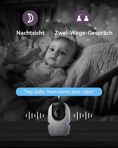 Comfyer BM01 Split-Screen Babyphone mit 2 Kameras, 7" HD 720P ohne WLAN mit Halterung, IR-Nachtsicht VOX-Modus mit Sound-Alarm 2-Wege-Audio 6000mAh 300M Reichweite Videoüberwachungsgerät