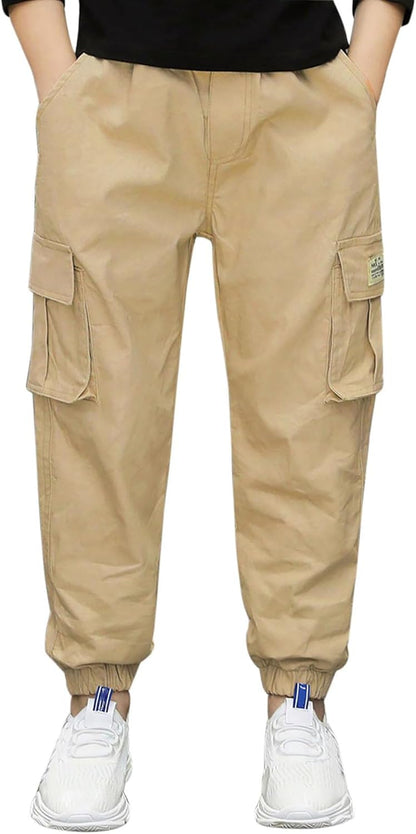 Deekynoop Children's Cargo Trousers Boys Twil Cargo Jogging Bottoms with Elastic Waistband