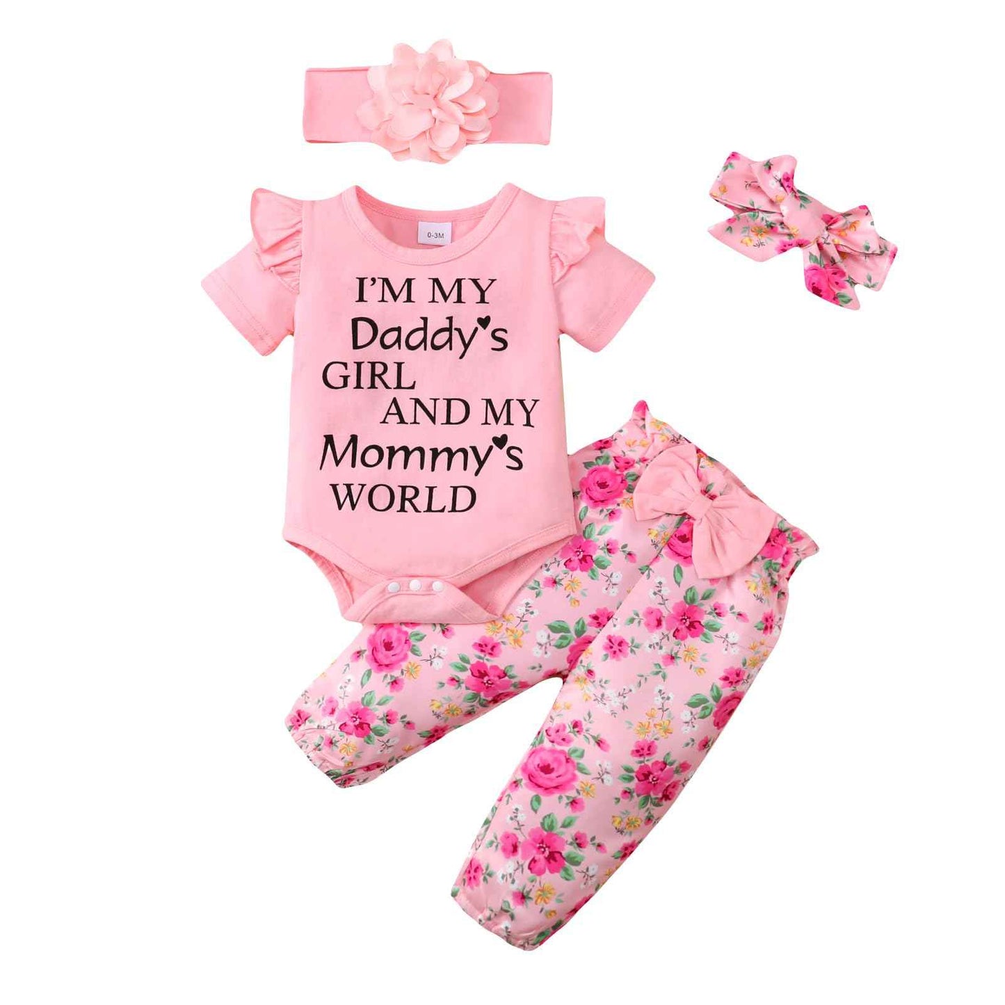 UUAISSO Neugeborenes Baby Mädchen Kleidung Papas Mädchen Langarm Tops Blumenhosen Sets Stirnband Säuglingsmädchen Herbst Outfits