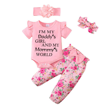 UUAISSO Neugeborenes Baby Mädchen Kleidung Papas Mädchen Langarm Tops Blumenhosen Sets Stirnband Säuglingsmädchen Herbst Outfits