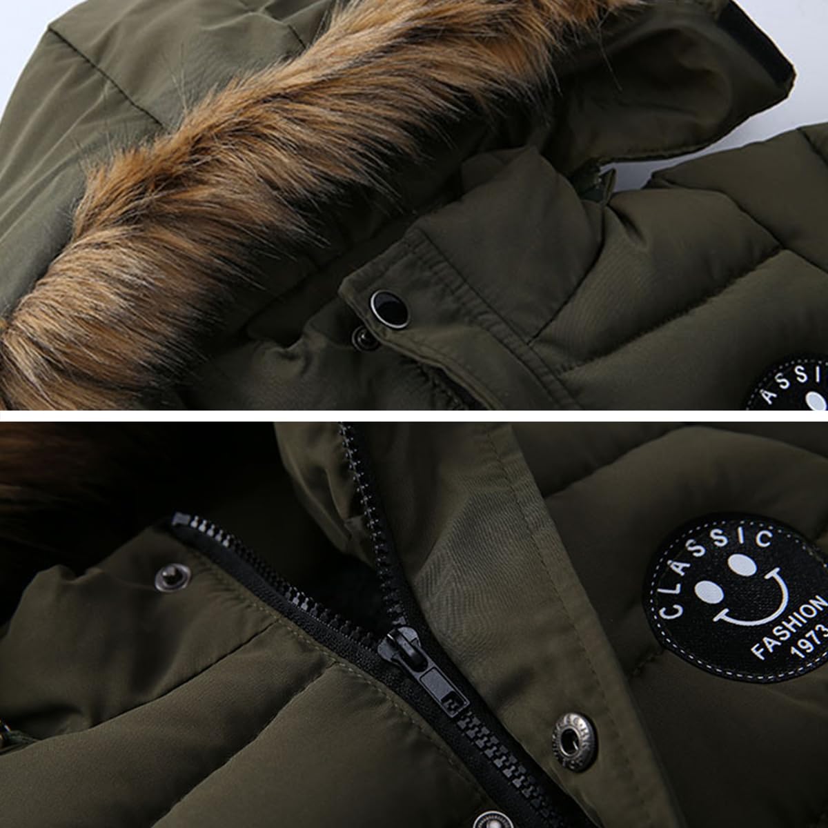 linboo Boys' Winter Jacket, Outdoor Coat, Parka with Fur Hood, Quilted Jacket, Cotton, Children's Jacket, Warm Winter Coat, Lined Winter Hooded Jacket