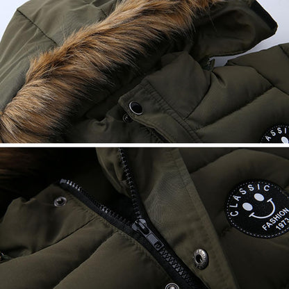 linboo Boys' Winter Jacket, Outdoor Coat, Parka with Fur Hood, Quilted Jacket, Cotton, Children's Jacket, Warm Winter Coat, Lined Winter Hooded Jacket