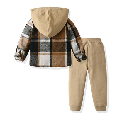 Kleinkind Baby Jungen Kleidung Outfit 2 Stück Baumwolle Plaid Junge Hoodies Shirt Tops Hosen Set Kleine Jungen Anzug Kinder Trainingsanzug Frühling Herbst Kleidung Set