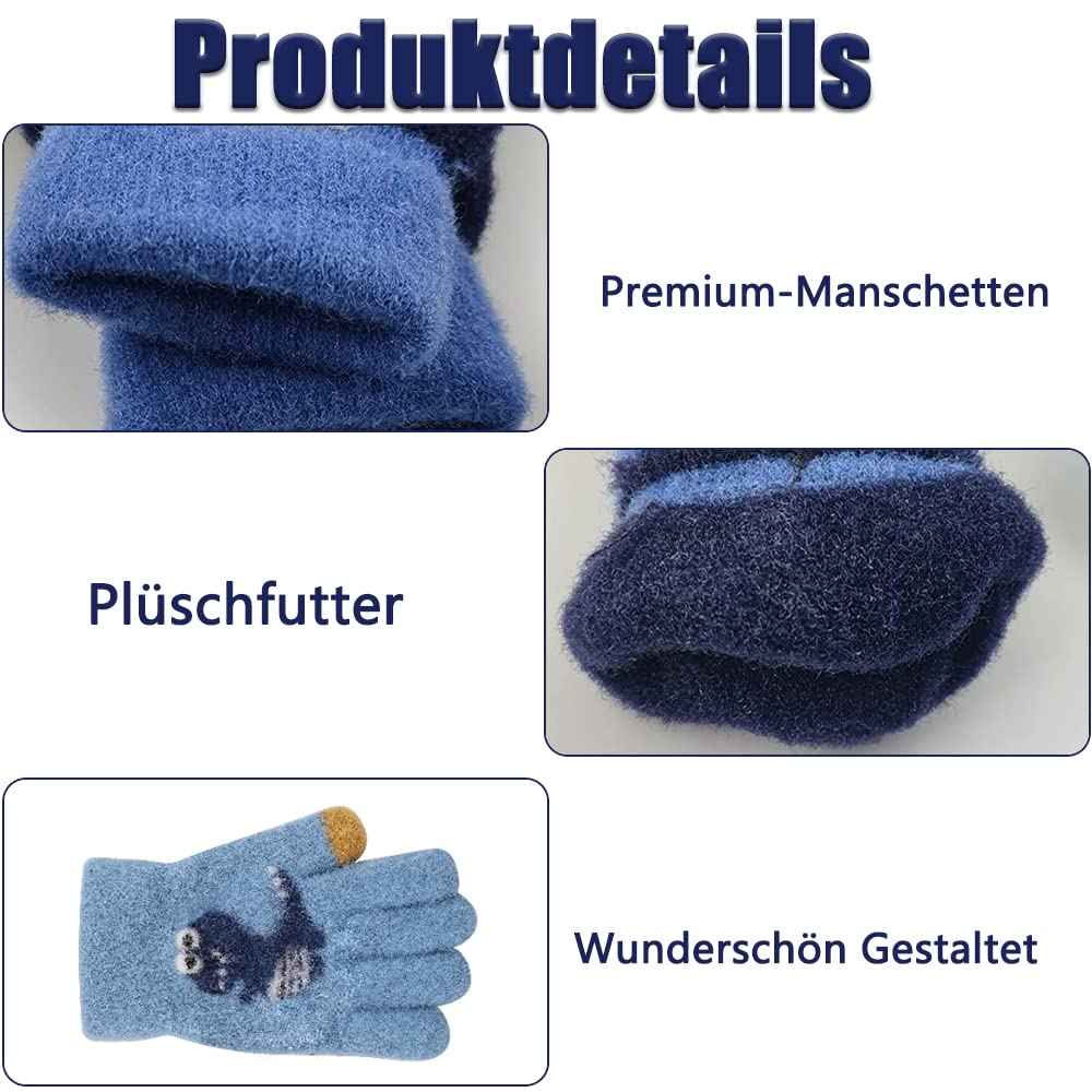 ZDQC 2 Paar Warme Strickhandschuhe Kinder,Süße Handschuhe Kinder,Handschuhe Kinder Stretch,Winter Warme Strickhandschuhe,Vollfinger Handschuhe,Fingerhandschuhe Kinder Winter