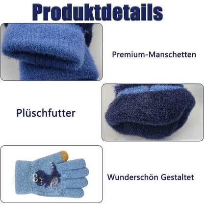 ZDQC 2 Paar Warme Strickhandschuhe Kinder,Süße Handschuhe Kinder,Handschuhe Kinder Stretch,Winter Warme Strickhandschuhe,Vollfinger Handschuhe,Fingerhandschuhe Kinder Winter