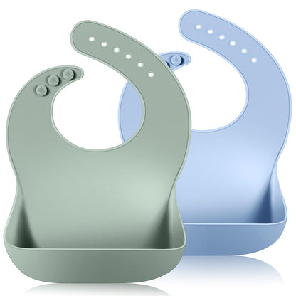 Vicloon Silikon Baby Lätzchen, 2 Stück Baby Lätzchen mit Auffangschale, BPA Frei, Einfache Reinigung, Wasserdicht Silikon-lätzchen für Jungen Mädchen, Kaninchen-Einhorn（Rosa）
