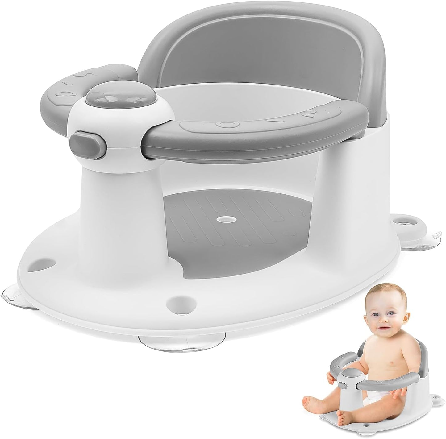 Baby Bath Seat for Babies from 6 Months, Non-Slip Baby Bath Chair, Portable Bath Seat with Suction Cups, Baby Bathtub Toddler Bath Support for Shower (Yellow)