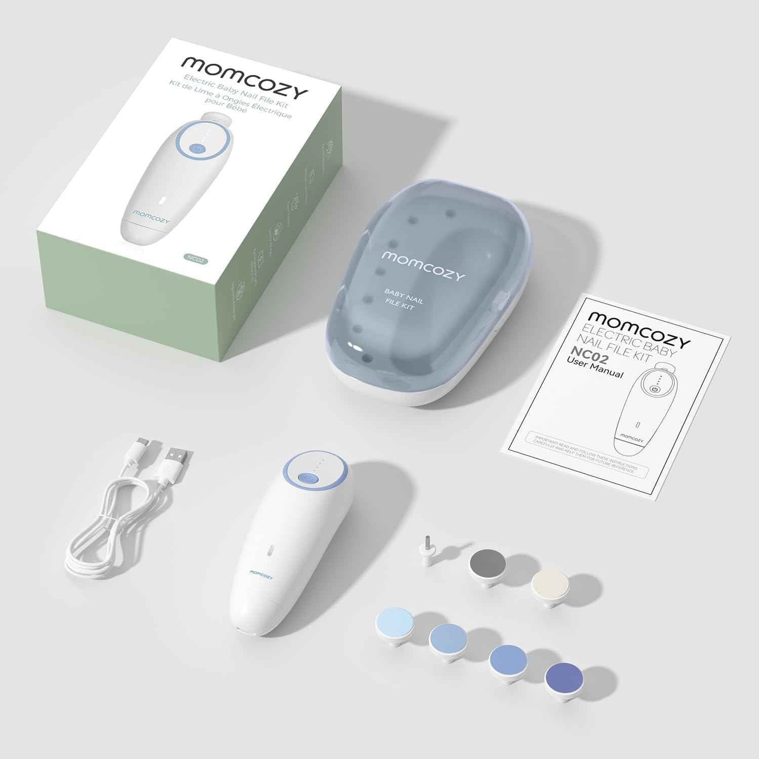 Baby Nagelfeile Elektrisch, Sanfter Baby Nageltrimmer Elektrisch Wiederaufladbar, Baby Nagelknipser Elektrisch, 7 Schleifkopf Ersatzpads