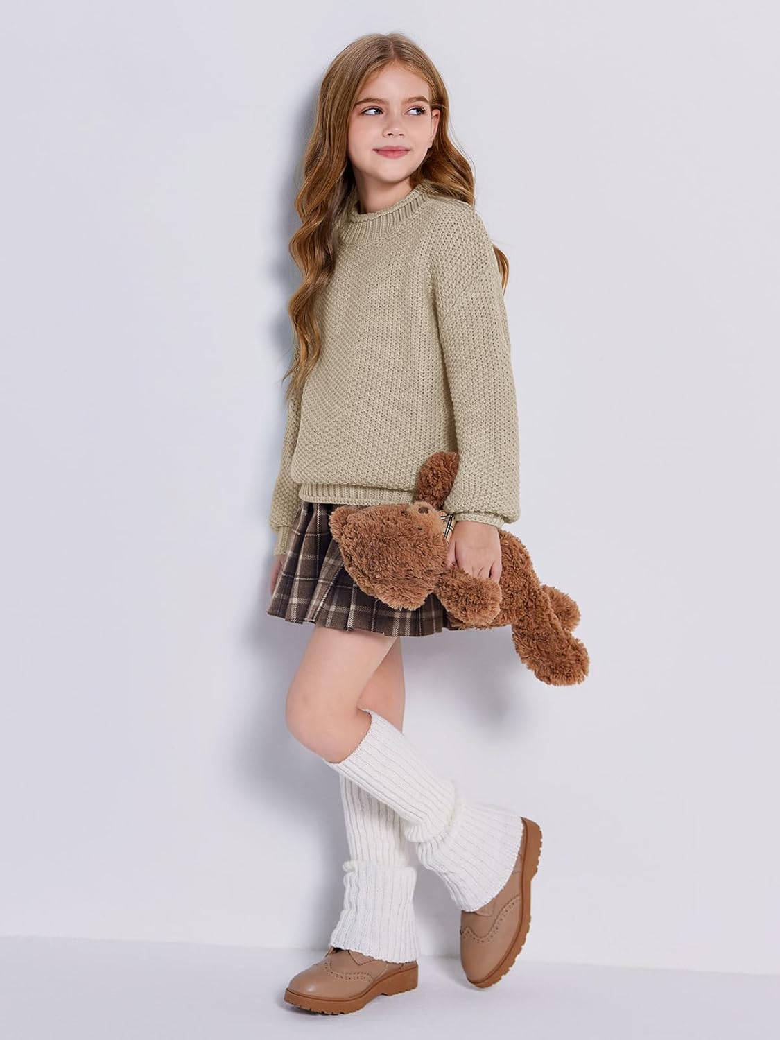 Wenrine Mädchen Pullover Winter Rollkragen Strickpullover Langarm Gestrickt Casual 5-14 Jahre