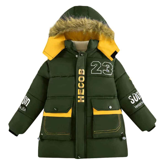 linboo Warme Winterjacke Jungen Parka Fleece Mäntel mit Fellkapuze Kinder Wintermantel Baumwolle Jacke Gefütterte Winddichtes Winterparka