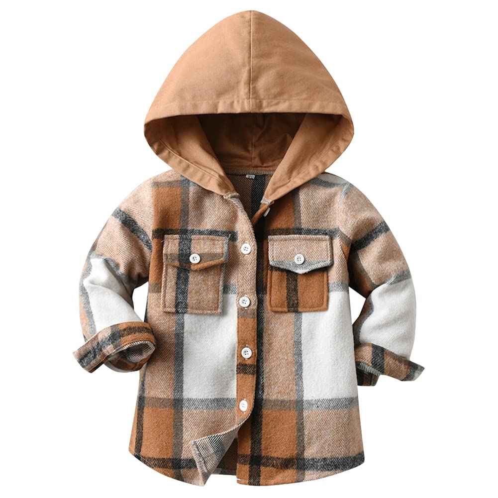 Kinder Übergangsjacke Jungen Kindermantel Mädchen Jacke Kariertem Hemd mit Kapuze für Frühling und Herbst