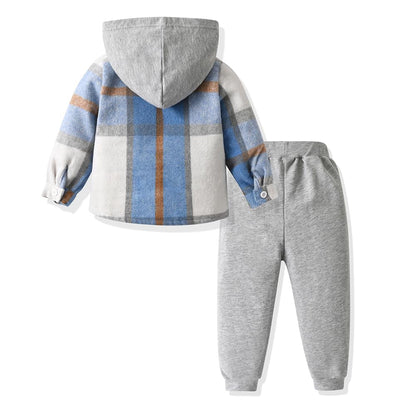 Kleinkind Baby Jungen Kleidung Outfit 2 Stück Baumwolle Plaid Junge Hoodies Shirt Tops Hosen Set Kleine Jungen Anzug Kinder Trainingsanzug Frühling Herbst Kleidung Set