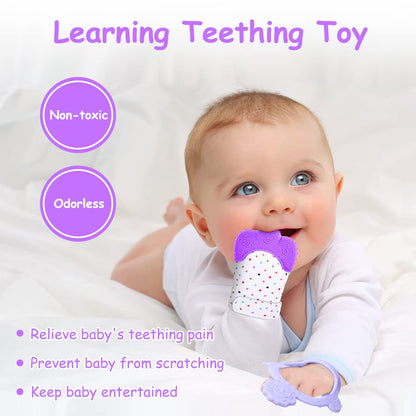 Vicloon Baby Beißhandschuhe mit Beißring Spielzeug, Weicher Beissring Baby,BPA Frei,Beruhigen Sie wundes Zahnfleisch,Handschuhe Beißring Spielzeug für 0-6 Monate Baby-Blau