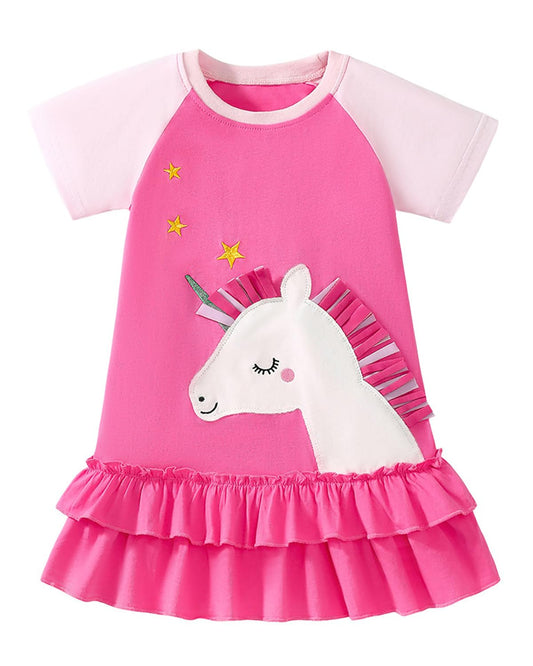 Kleinkind Mädchen Kurze Ärmel Ostern Kleid Baumwolle lässig Jersey Shirt Playwear Applique Kleid