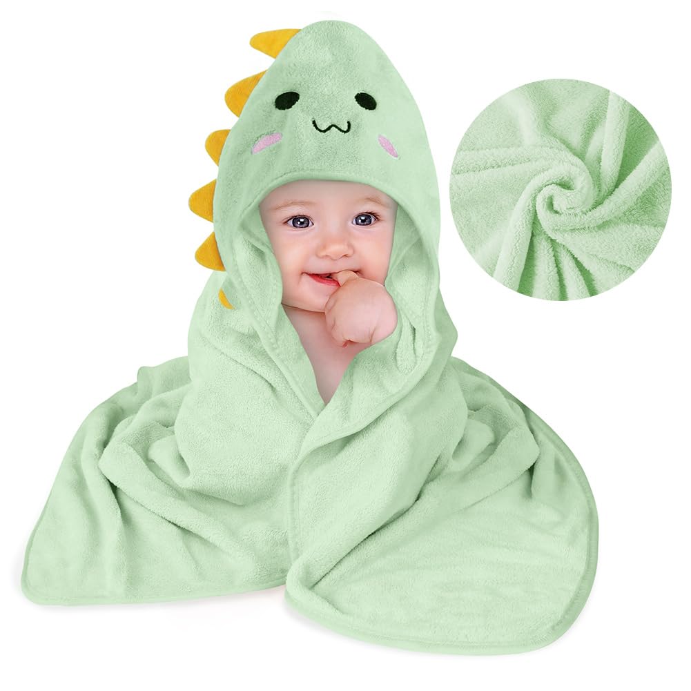 Aolso Hooded Towel Baby, 80 x 80 cm Baby Towel Hood, Baby Wash Cloth, Coral Fleece Baby Towel with Hood for Newborns, Soft and Super Absorbent, Unisex (Grey Elephant)
