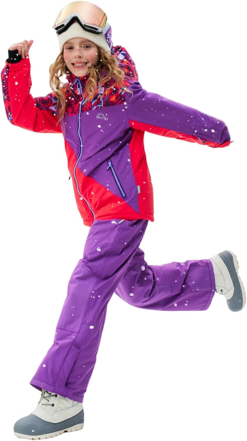 Children's Ski Suit Girls Waterproof Windproof and Warm 2-Piece with Hood 6-16 Years Outdoor Sports, Mountaineering, Skiing
