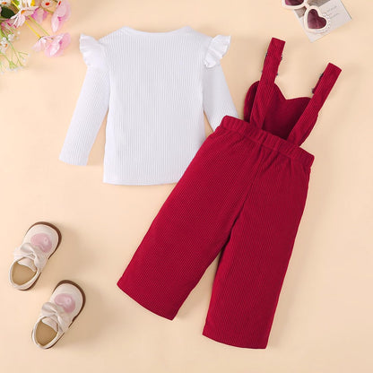 Baby Mädchen Sommer Outfits Rüschen Kurzarm Ripptop+ Blumen/Herzmuster Overalls Shorts Mit Tasche Süßes 2-Teiliges Kleidungsset
