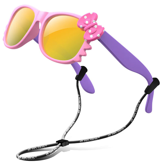 RIVBOS Rubber Sunglasses Children's Polarised UV400 Protection Flexible Glasses with Strap Boys Girls Baby and Children Age 3-10 RBK002-1