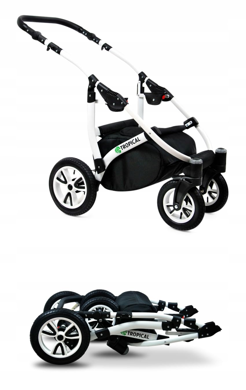 BabyLux® Bambimo Pushchair Set 3 in 1 - Tropical - incl. Baby Carrycot, Buggy Sports Seat, Car Seat - Pram Set - Combination Pram with Changing Bag, Rain Cover etc.